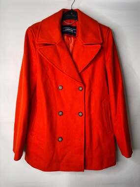 Lands' End Coat Peacoat Double Breasted Orange Wool Lined Pockets Winter Size 4